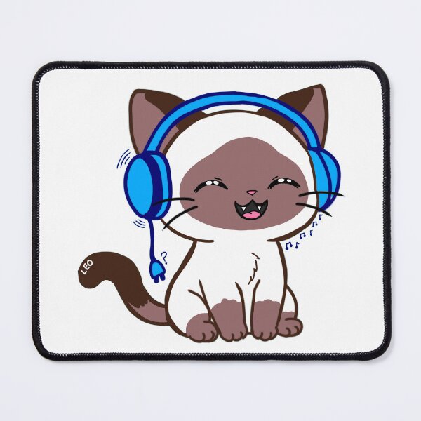 Item preview, Happy Siamese Cat with Blue Headphones - Kawaii Lofi Cat Music designed and sold by BunnySoftArt.