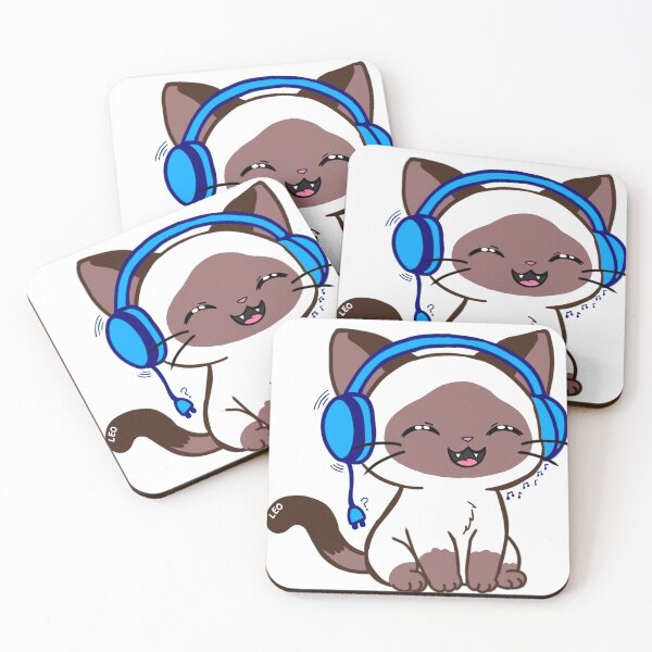 Item preview, Happy Siamese Cat with Blue Headphones - Kawaii Lofi Cat Music designed and sold by BunnySoftArt.