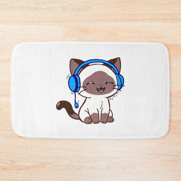 Item preview, Happy Siamese Cat with Blue Headphones - Kawaii Lofi Cat Music designed and sold by BunnySoftArt.