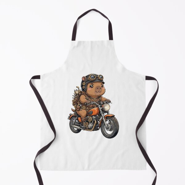 Item preview, Lindo capibara motero steampunk: un capibara marrón montando una motocicleta naranja con casco. designed and sold by Ala'Salem| Cute Characters, Real Moods.