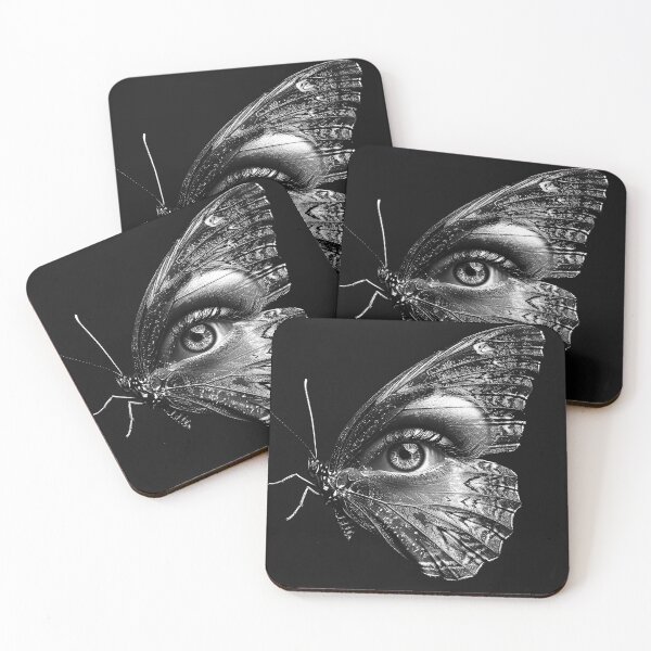 Item preview, Surreal Butterfly Eye Portrait Gothic Black and White Fantasy Art designed and sold by inkoutninja.