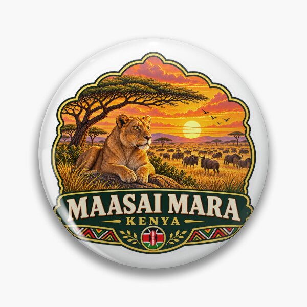 Item preview, Maasai Mara Kenya Lioness Safari Vintage Travel Badge designed and sold by ChicClicker.