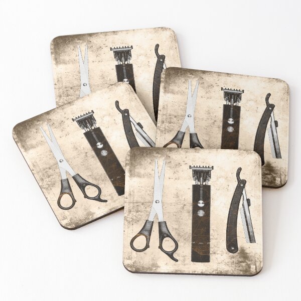 Item preview, Brown-tinted Vintage Barber Tools Shears Clipper and Razor designed and sold by Ghoul Enterprises.