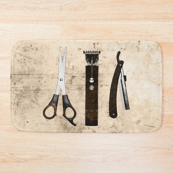 Item preview, Brown-tinted Vintage Barber Tools Shears Clipper and Razor designed and sold by Ghoul Enterprises.