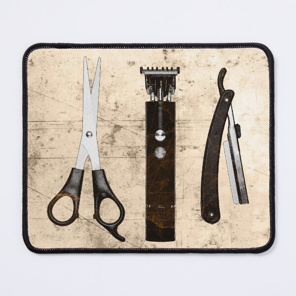 Item preview, Brown-tinted Vintage Barber Tools Shears Clipper and Razor designed and sold by Ghoul Enterprises.