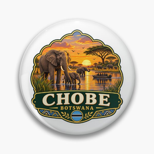 Item preview, Chobe Botswana Elephant River Safari Vintage Travel Badge designed and sold by ChicClicker.