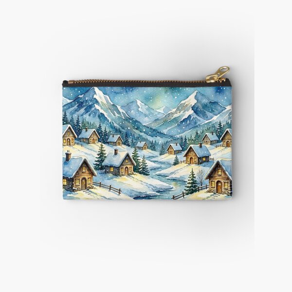 Item preview, Winter Mountain Village Cottage Art Snowy Alpine Houses Starry Night Watercolor designed and sold by Connys Colorful World.