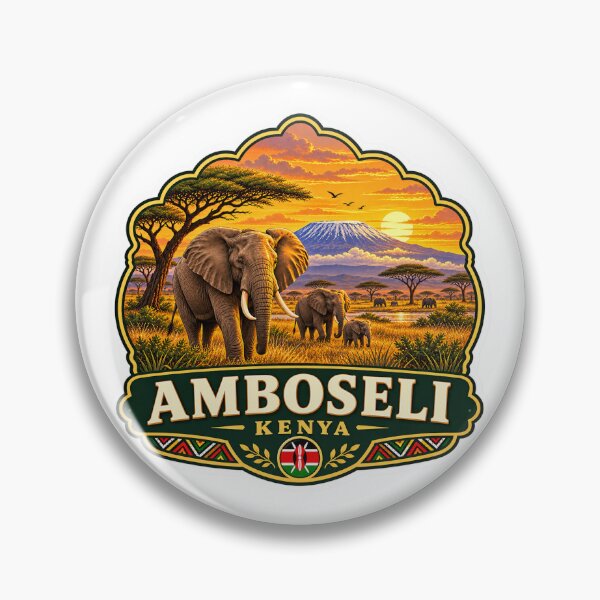 Item preview, Amboseli Kenya Elephants and Kilimanjaro Vintage Travel Badge designed and sold by ChicClicker.