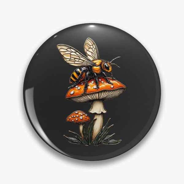 Item preview, Vintage Cloisonne Hornet Bee on Mushroom Cottagecore Aesthetic Gold Emblem Art designed and sold by Shift-Bloom.