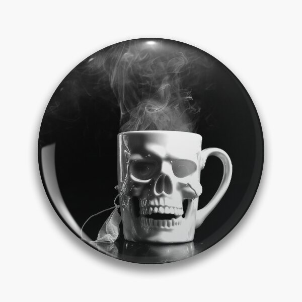 Item preview, Skull Coffee Mug with Steam Gothic Macabre Black and White Art designed and sold by inkoutninja.