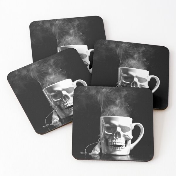 Item preview, Skull Coffee Mug with Steam Gothic Macabre Black and White Art designed and sold by inkoutninja.