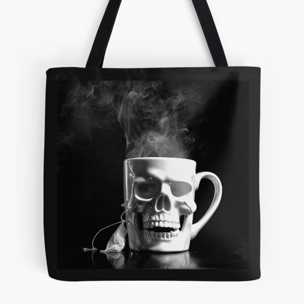 Item preview, Skull Coffee Mug with Steam Gothic Macabre Black and White Art designed and sold by inkoutninja.