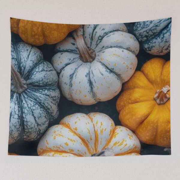Item preview, Rustic Harvest Pumpkins — White Blue and Yellow Heirloom Pumpkin Patch Pattern designed and sold by LYAN-STORE.