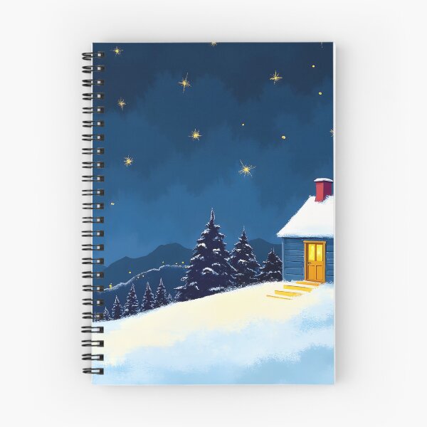 Item preview, Cozy Winter Cabin Under Starry Night Sky Illustration designed and sold by Connys Colorful World.