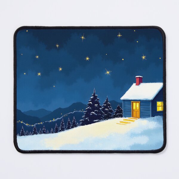 Item preview, Cozy Winter Cabin Under Starry Night Sky Illustration designed and sold by Connys Colorful World.