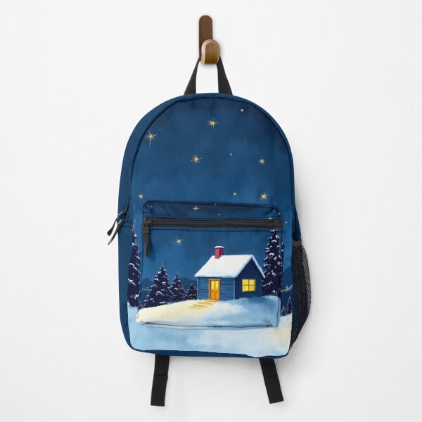 Item preview, Cozy Winter Cabin Under Starry Night Sky Illustration designed and sold by Connys Colorful World.
