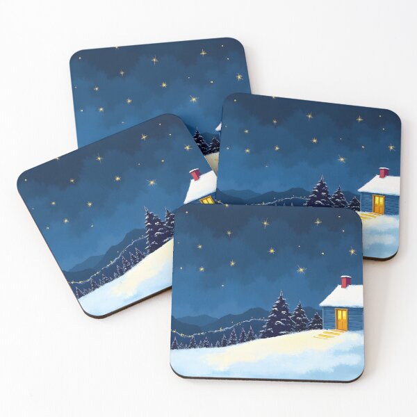 Item preview, Cozy Winter Cabin Under Starry Night Sky Illustration designed and sold by Connys Colorful World.