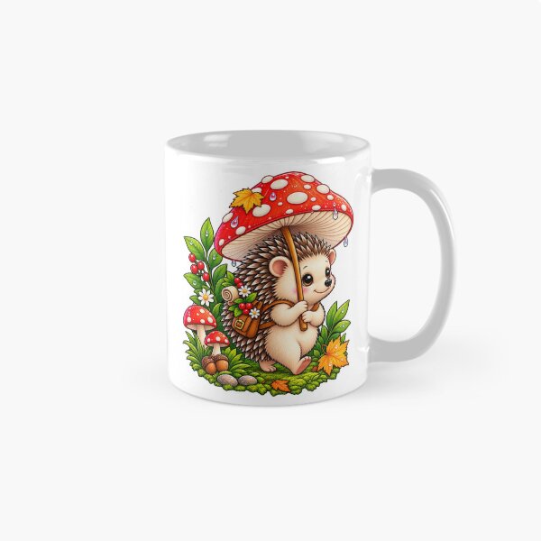 Item preview, Cute Hedgehog Under Mushroom Umbrella – Whimsical Woodland Rain Art designed and sold by CreativeCharmCo.