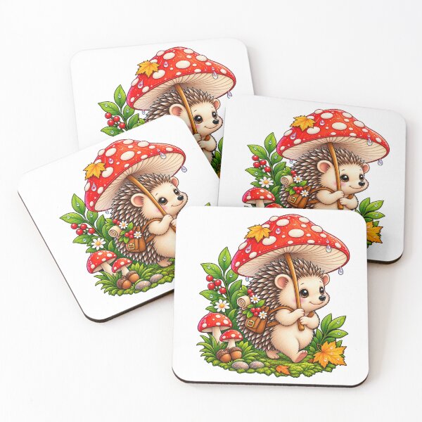 Item preview, Cute Hedgehog Under Mushroom Umbrella – Whimsical Woodland Rain Art designed and sold by CreativeCharmCo.