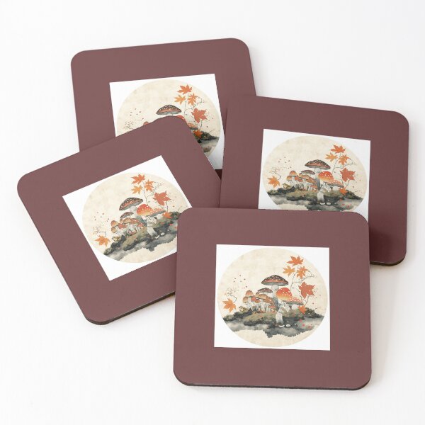Item preview, Frog and Mushrooms Round Nihonga Art — Autumn Collection designed and sold by derideriworks.
