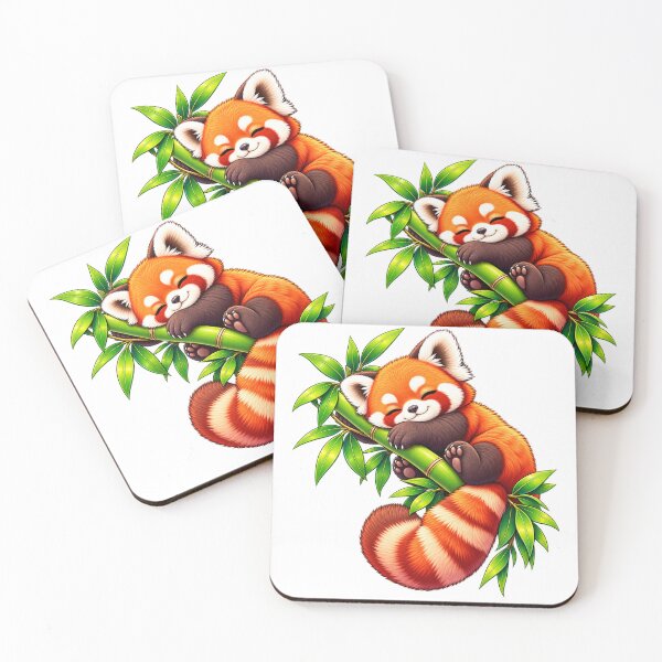 Item preview, Cute Sleepy Red Panda Hugging Bamboo – Adorable Wildlife Illustration designed and sold by CreativeCharmCo.