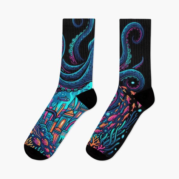Item preview, Neon Octopus Underwater City Fantasy Ocean World Art designed and sold by seven things shop.