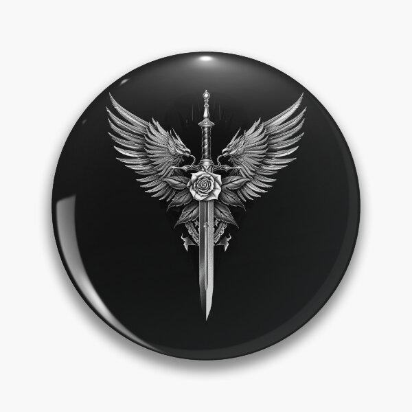 Item preview, Winged Sword and Rose Gothic Heraldic Fantasy Emblem Art designed and sold by inkoutninja.