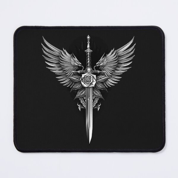 Item preview, Winged Sword and Rose Gothic Heraldic Fantasy Emblem Art designed and sold by inkoutninja.