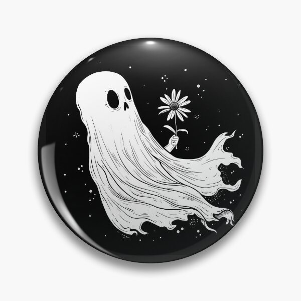 Item preview, Cute Ghost Holding a Daisy Whimsical Spooky Black and White Art designed and sold by inkoutninja.