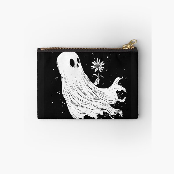 Item preview, Cute Ghost Holding a Daisy Whimsical Spooky Black and White Art designed and sold by inkoutninja.