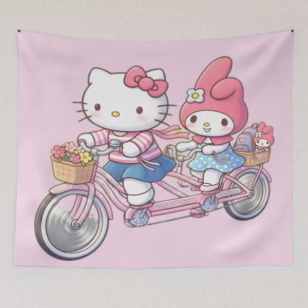 Item preview, Hello Kitty is Riding a Bike on the Road with My Melody designed and sold by myfavoritegifts.