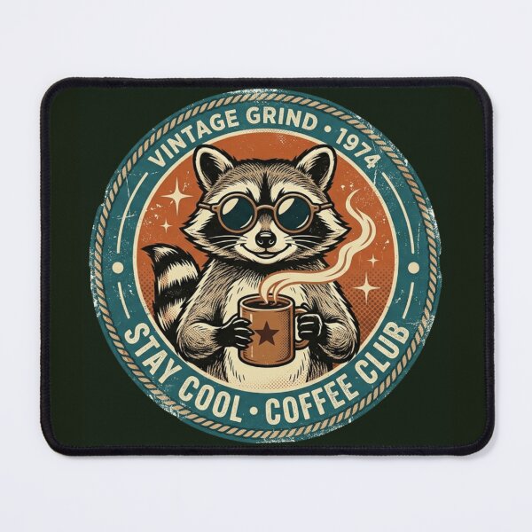 Item preview, Stay Cool Coffee Club Vintage Raccoon Retro Badge designed and sold by lovepower.