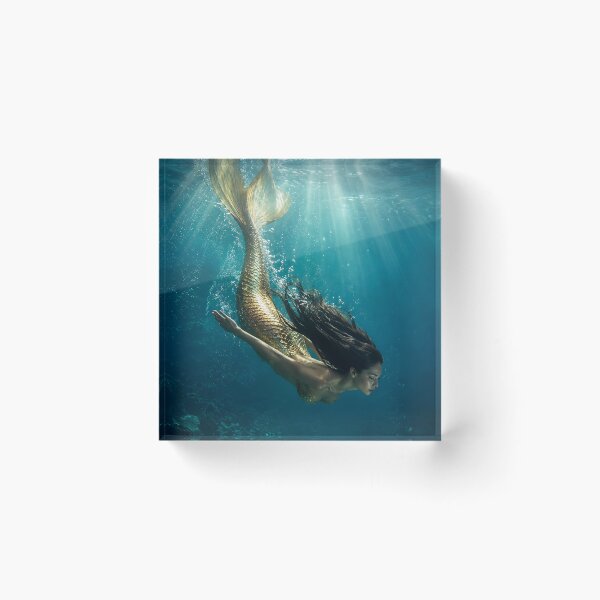 Item preview, Golden Mermaid Swimming Underwater designed and sold by Bhaskar Digital Art.
