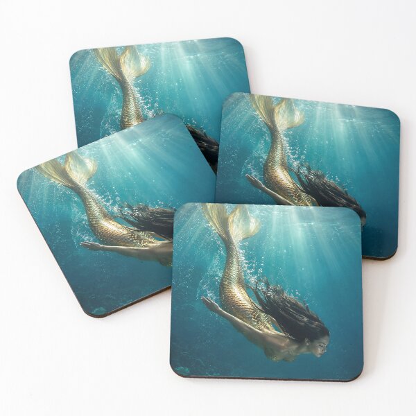 Item preview, Golden Mermaid Swimming Underwater designed and sold by Bhaskar Digital Art.