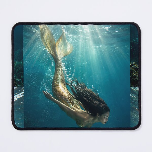 Item preview, Golden Mermaid Swimming Underwater designed and sold by Bhaskar Digital Art.