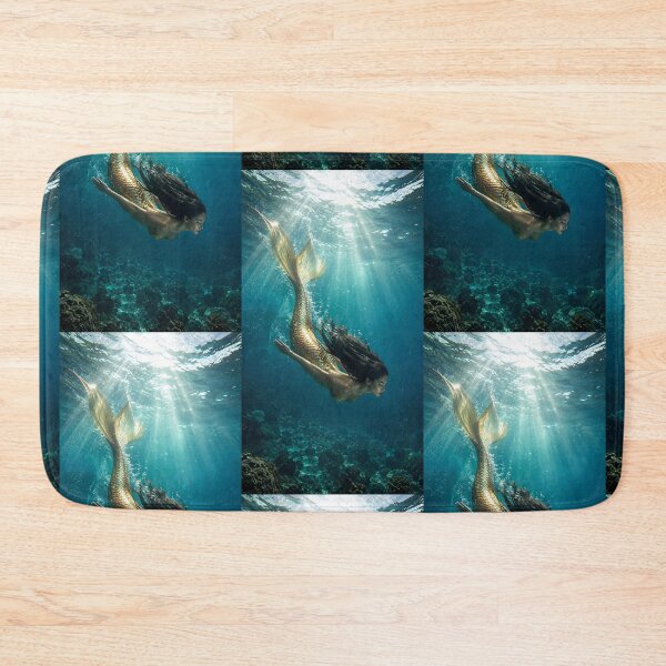 Item preview, Golden Mermaid Swimming Underwater designed and sold by Bhaskar Digital Art.