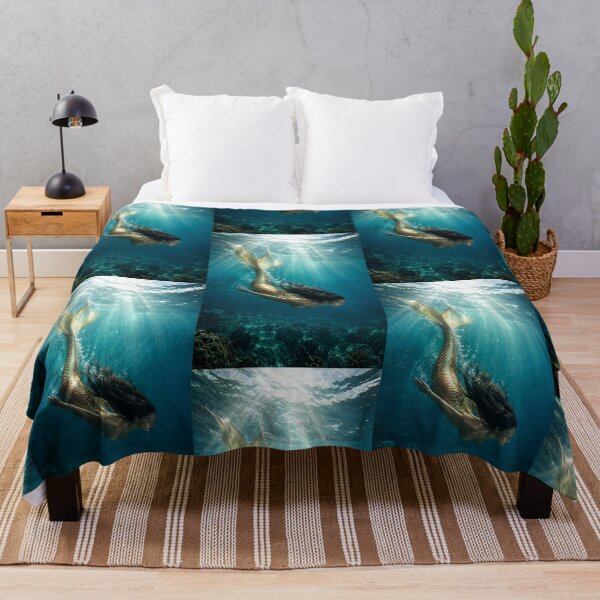 Item preview, Golden Mermaid Swimming Underwater designed and sold by Bhaskar Digital Art.