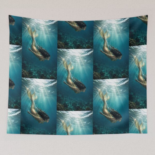 Item preview, Golden Mermaid Swimming Underwater designed and sold by Bhaskar Digital Art.