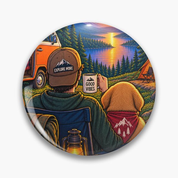 Item preview, Cozy Mountain Camping Dog Sunset Illustration designed and sold by lovepower.