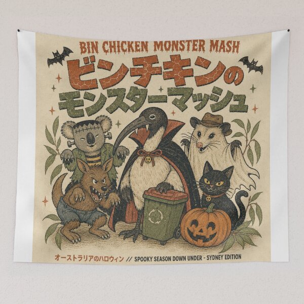 Item preview, Bin Chicken Monster Mash Aussie Halloween Dracula Ibis Spooky Sydney designed and sold by Yellowriversss.
