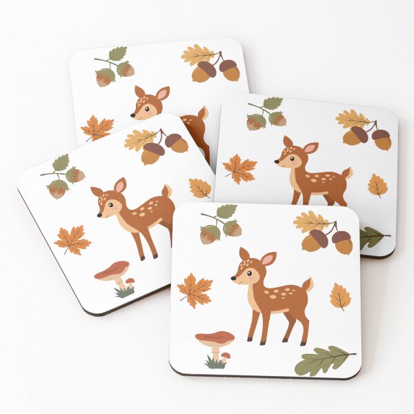 Item preview, Cute Baby Deer Autumn Forest Acorns and Leaves Vector Sticker Pack designed and sold by ElenMart.