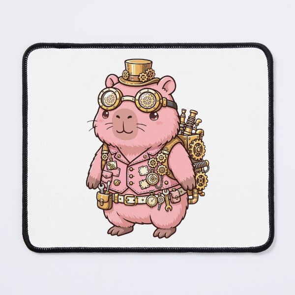 Item preview, Cute Pink Steampunk Capybara Engineer - Kawaii Mechanical Animal designed and sold by Ala'Salem| Cute Characters, Real Moods.