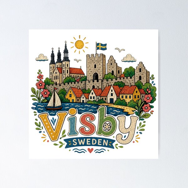 Item preview, Recuerdo de viaje dibujado a mano de Visby, Suecia. Regalo emblemático. designed and sold by MichaeIRellov.