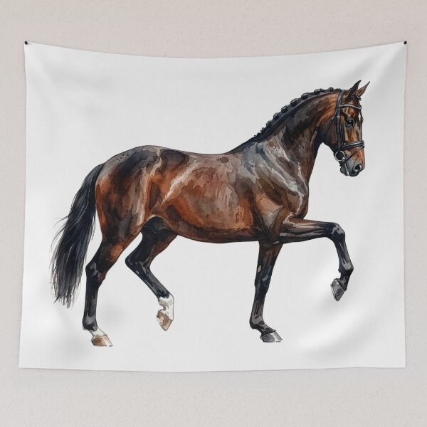 Item preview, Bay Dressage Horse Watercolor Illustration designed and sold by Rutvain.