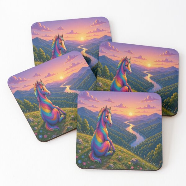 Item preview, Rainbow Horse Watching Sunset Over River Valley designed and sold by Breezes-of-Ida.