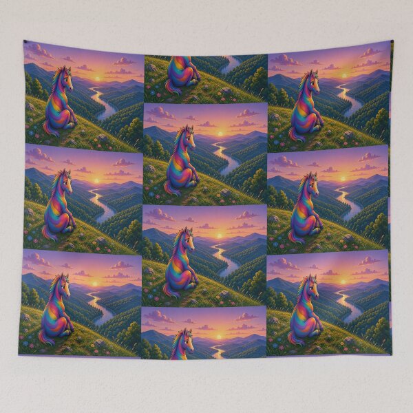 Item preview, Rainbow Horse Watching Sunset Over River Valley designed and sold by Breezes-of-Ida.