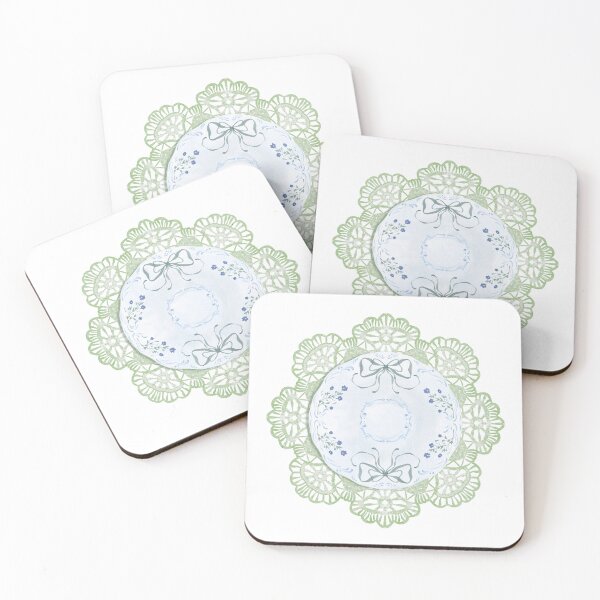 Item preview, Watercolor Vintage Plate with Blue Bows on Lace Doily designed and sold by Sagi Jane Art.