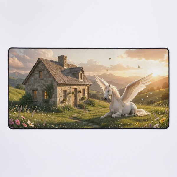 Item preview, Quaint Cottage and Pegasus on Enchanted Grassland designed and sold by Fanta-sticky.
