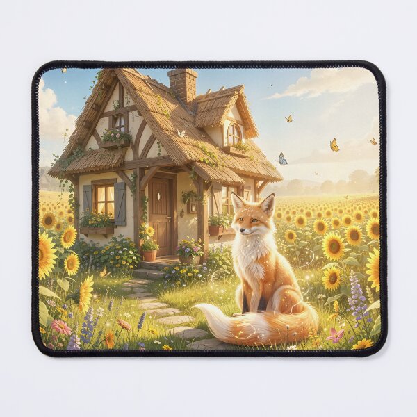 Item preview, Quaint Cottage and Magical Fox in Sunflower Field designed and sold by Fanta-sticky.