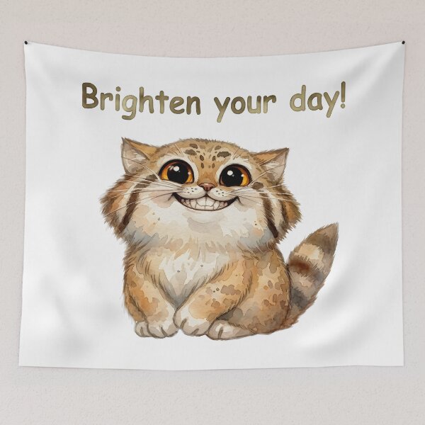 Item preview, Cute Happy Pallas Cat Brighten Your Day Watercolor designed and sold by PawtopiaArt.
